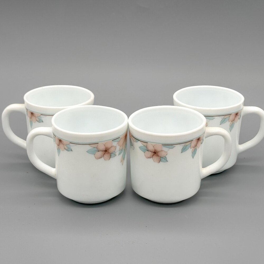 Vintage Surta Opal Indonesia Pastel Floral Coffee Cups (Set Of 4)